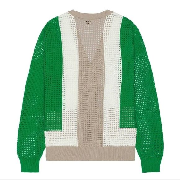 $110 NEW OBEY REVOLVE 60s GREEN TAN WHITE CARDIGAN SWEATER s small NWT - Picture 5 of 9